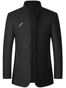 Men's casual formal style lambskin jacket - stand-up collar single-breasted side pocket jacket, semi-formal office occasions and daily wear in autumn and winter - polyester fiber lining for cold resistance and warmth, texture fabric design