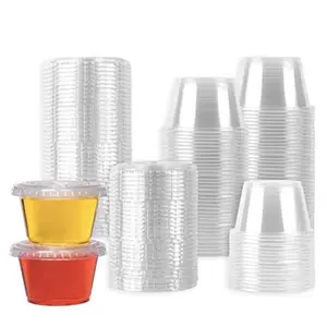 Small Plastic Containers with Lids Jello Shot Cups Condiment Containers with Lids Sauce Portion Cups Dressing Container [50 Sets - 4 oz.]
