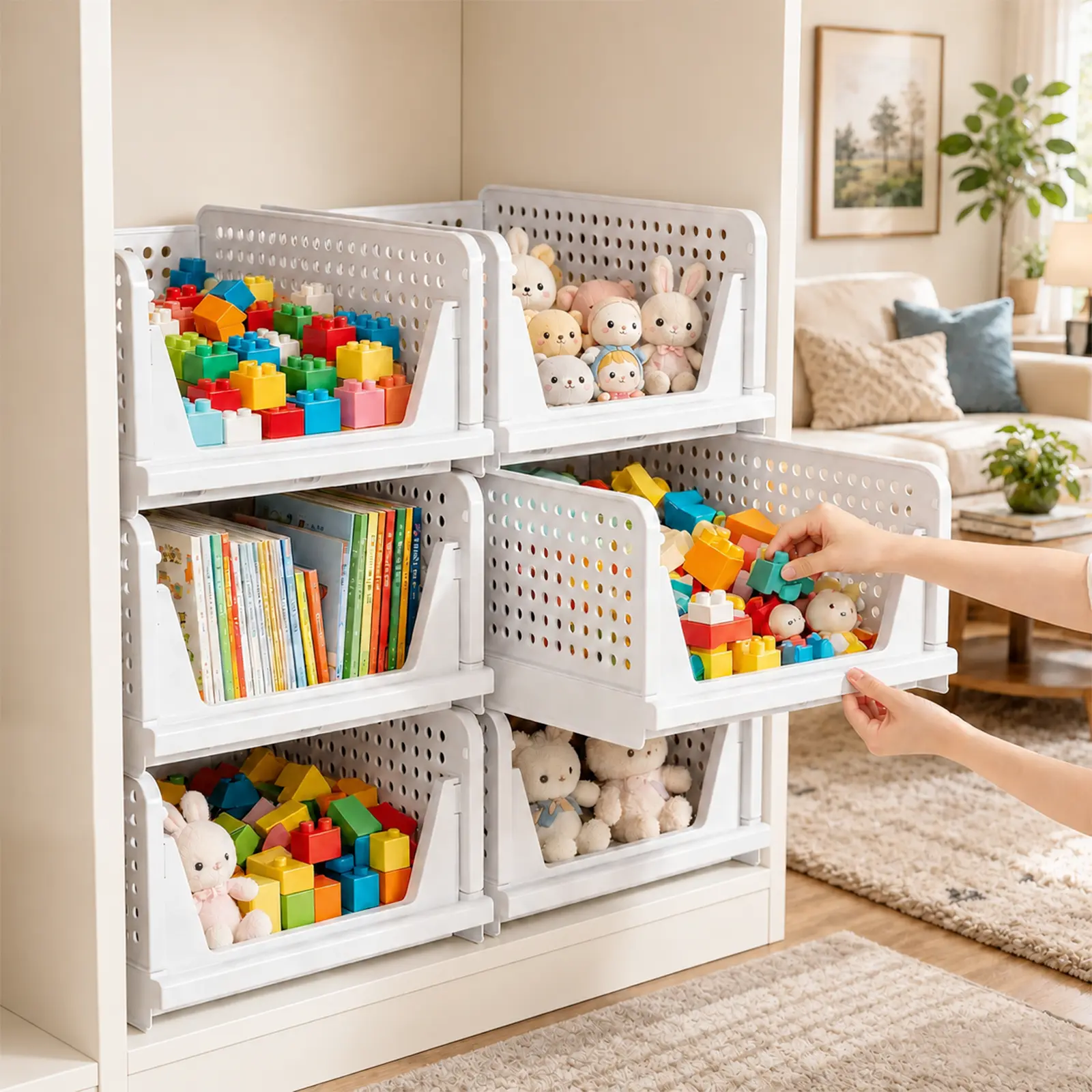 5/10PC stackable storage baskets for living rooms, front-opening drawer-style plastic storage boxes—practical for storing snacks, books, and miscellaneous items
