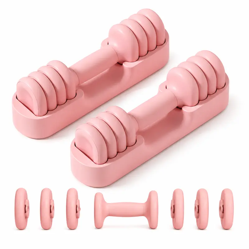 YOTTOY Women's 4-in-1 Adjustable Dumbbells (Set of 2) - 2-5 lb Each/10 lb Pair, Quick-Adjust Hand Weights with Soft Non-Slip Grip & Storage Base, Fitness Equipment for Arm Training Weight Lifting, Workout Sets Women for Fit at Home At-Home Gym Setup