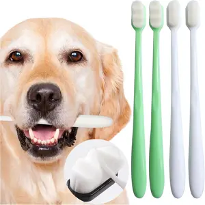 Dog Toothbrush Kit 4 Pack Ultra Soft Dog Tooth Brush for Medium to Large Dogs & Cats Pet Tooth Brushing Kit for Easy Dental Cleaning Soft Bristles 2 Green Wave Head & 2 White Flat Head