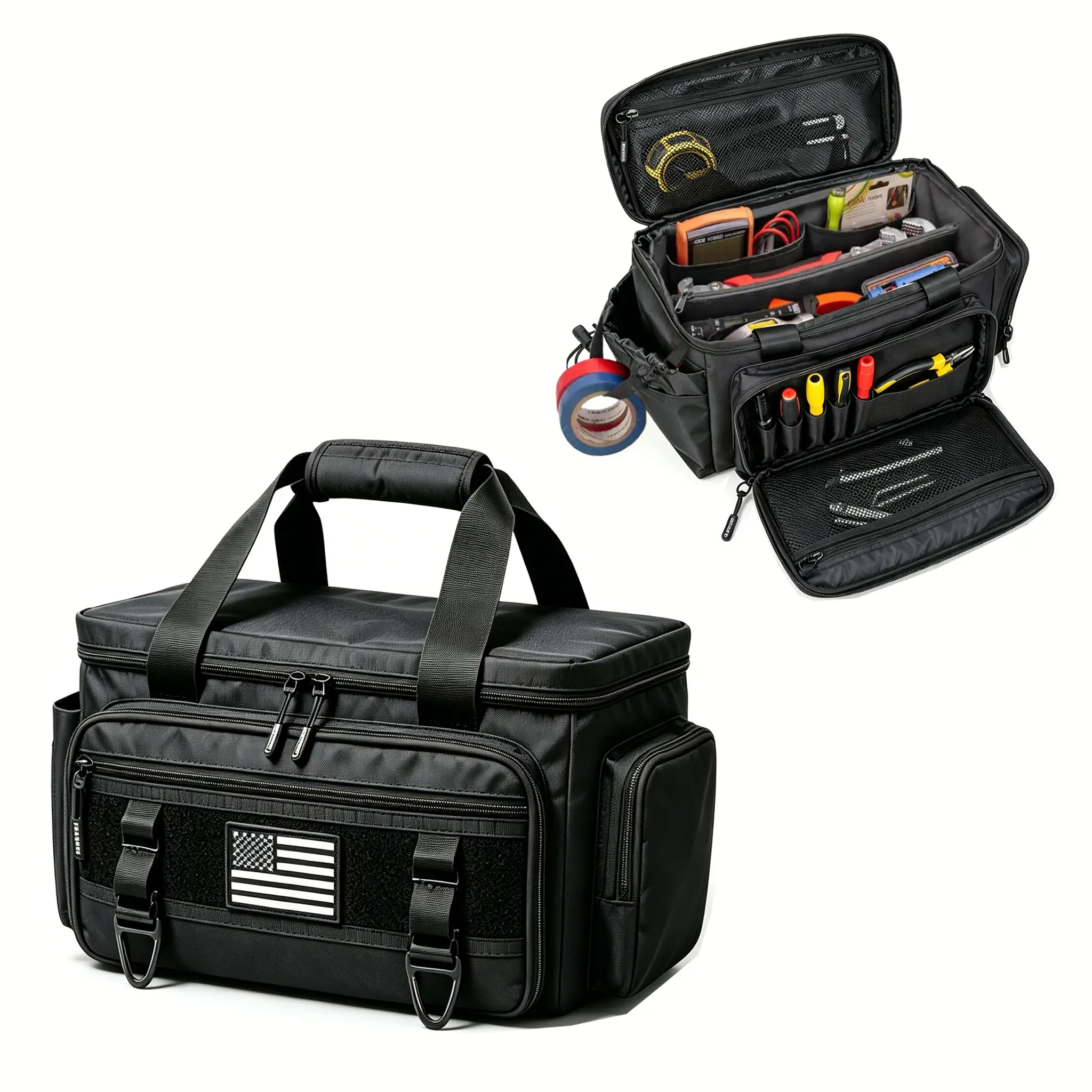 Large Oxford tool bag with zipper closure waterproof and practical zippered pouch for tool storage and organization (black)
