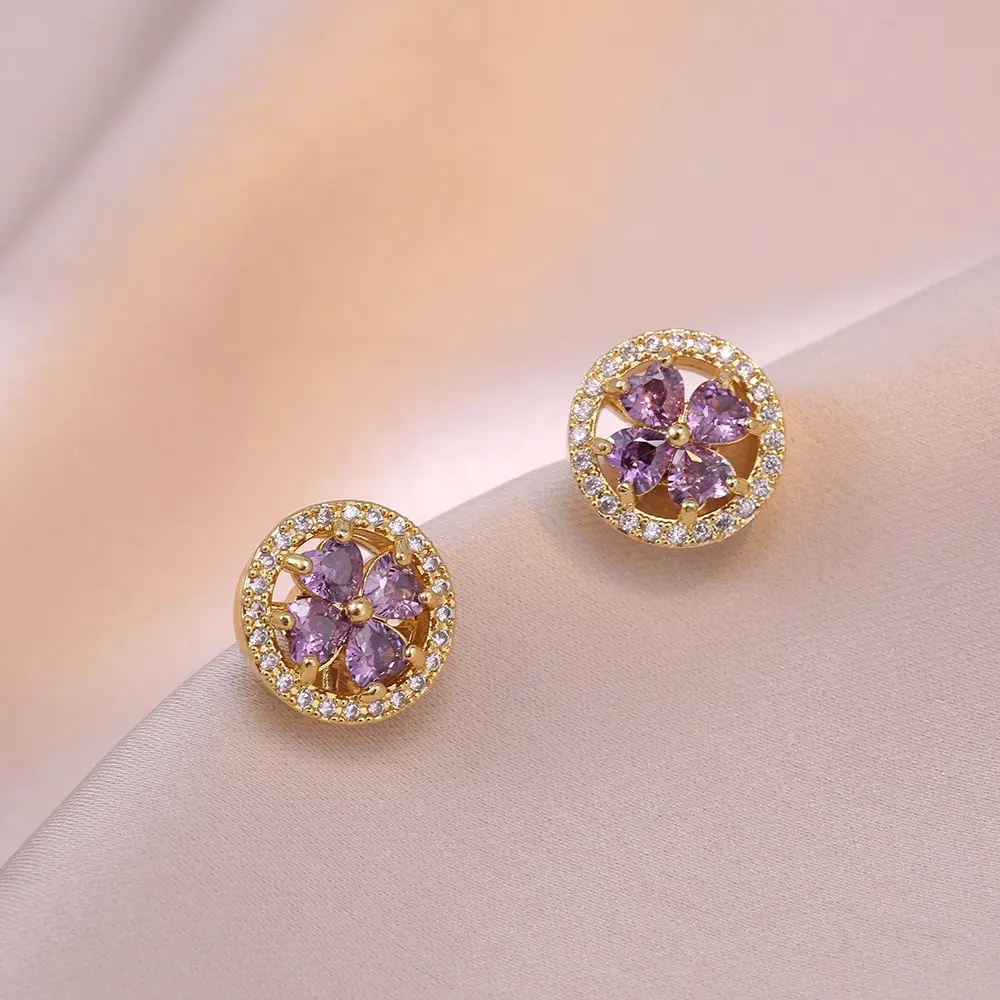 E0007 Gold Purple Earrings