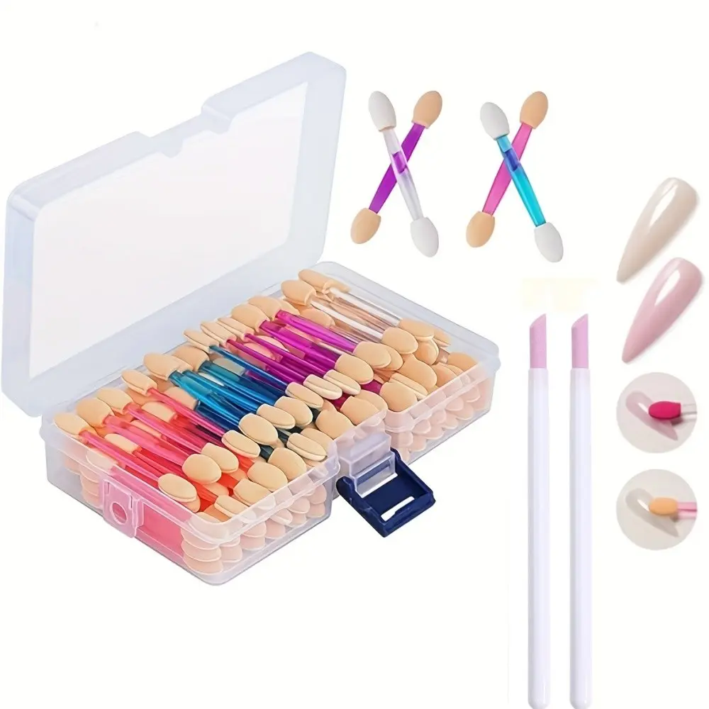 Chrome Nail Powder Brush Set, 80 Eyeshadow Brushes + 2 File Tools, Single Use Dual-Sided Sponge Applicator, Mirror Effect Pearl Glitter Pen Brush, Nail Art Tool, Nail Art Equipment, Manicure Art, Nail Art Supplies