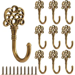 10 PCS Vintage Metal Wall Hooks, Bohemian Decorative Hook with Screws, Wall Hooks for Hanging Towel/Coat (Bronze)