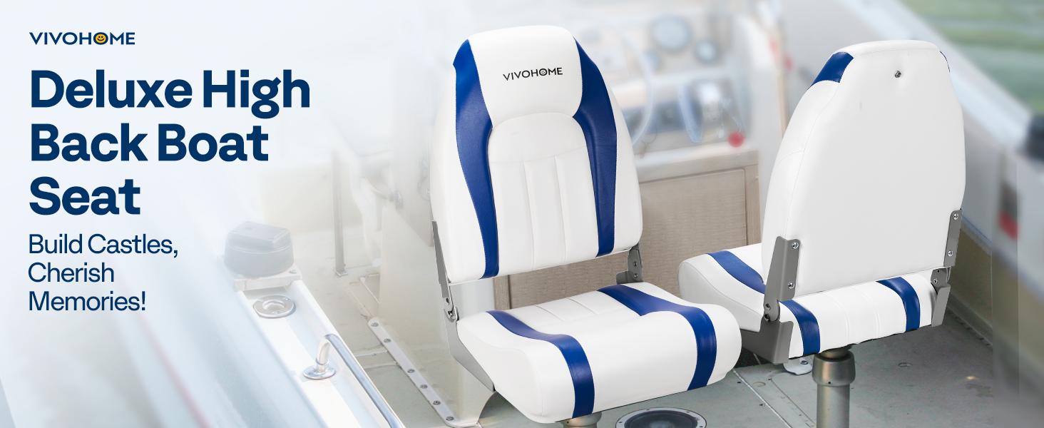 VIVOHOME 2 Pack Folding Boat Seats, Waterproof Boat Captain Chairs, 4 Mounting Screws Included