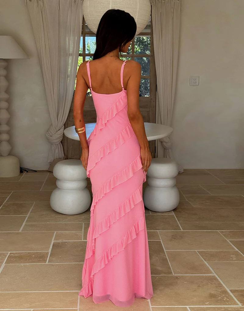 Backless Spaghetti-strap V-neck Dress With Side Slits