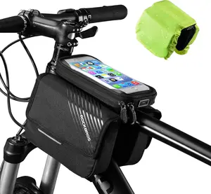 ROCKBROS Bike Frame Bag Waterproof Top Tube Bike Bag Large Storage Touch Screen Bike Cell Phone Holder Suitable for IphoneX,11,12,13,14 Below 6.4"