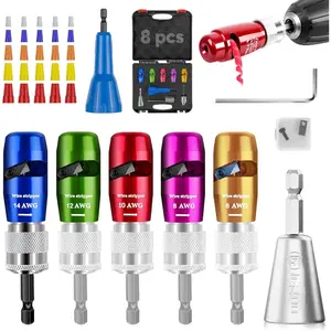Regulations Wire Stripping for Drill, Wire Stripping Tool & Wire Twisting Connector Set, Wire Twister Tool for Drill, 8 in 1  Drill Wire Stripping Professional Electrician Tools Set(8pcs)