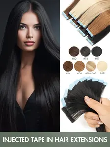 Injected Tape In Hair Extension Real Human Hair, newbie-friendly, natural, silky and invisible, wear & go. Double wide with strong adhesive, great for cosplay, stylish and chic for any stunning look.