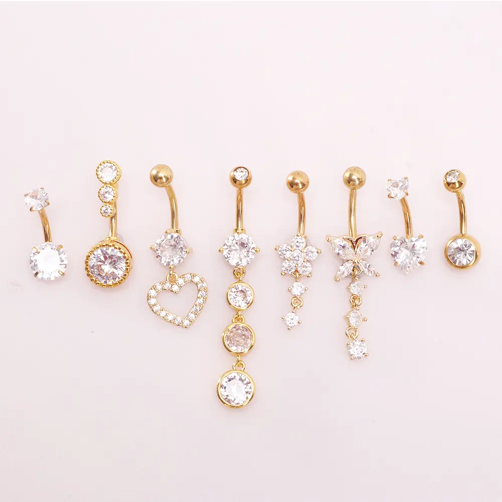8 PCS Piercing accessories, navel nails, navel rings, European and American navel buckles