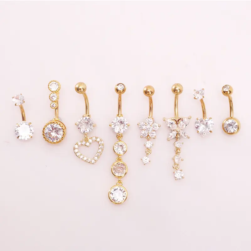 8 PCS Piercing accessories, navel nails, navel rings, European and American navel buckles