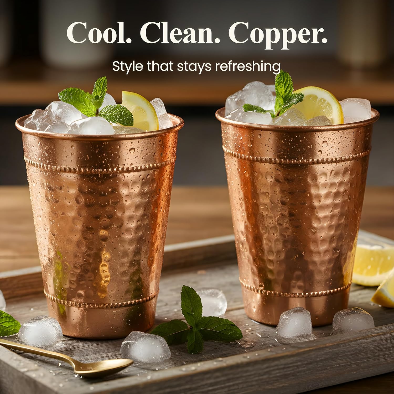 Hammered Pure Copper Water Drinking Glasses Set of 2 – Large 14 Oz Handcrafted Copper Drinking Cups Beautiful Copper Tumblers Ayurvedic Health Benefits Drinkware Cup Ideal Gift