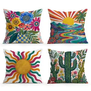 4pcs Vibrant Cactus and Desert Pattern Pillowcases, Single-Sided Print, No Core, Suitable for Living Room Bedroom Home Decor, All Seasons