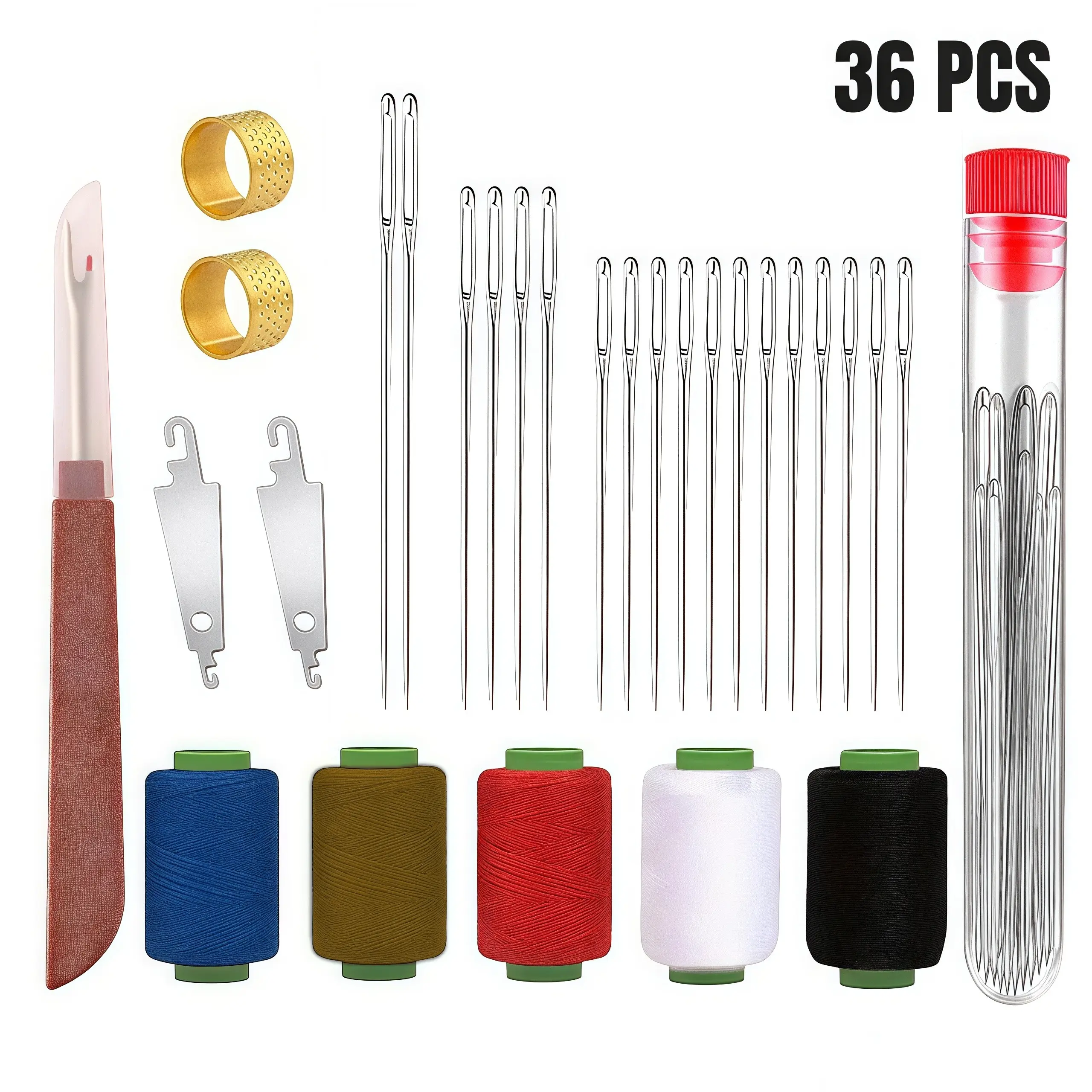 36 PCS Durable Large Eye Steel Needles Complete Set - Long & Thin Handmade Quilting Kit with Threader, Needle Crafts Kit, Sewing Supplies Crafts for Precision DIY Embroidery, Mending Projects