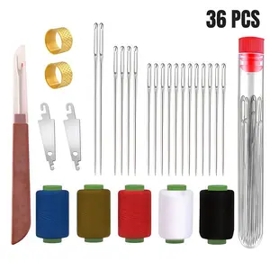 36 PCS Big Eye Steel Needles Set - Long & Thin Handmade Quilting & Sewing Needles Kit with Threader for DIY Embroidery Mending Sewing Projects Multifunctional Sewing Thread Set