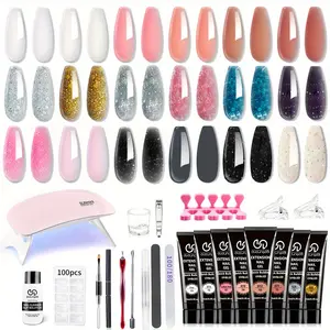 Long-lasting Poly Gel Nail Extension Kit: LED/UV Hard Fiber Gel for Nail Retouching and Extension - Easy to Use, Home Nail Art for Beginners