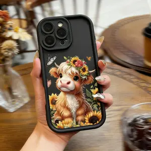 High Bamboo Highland Cow Sunflower Butterfly Phone Case for iPhone 17-11 XS XR X 7 8 Plus Pro Max Full Body Drop Protection Slim Design Unisex Gift