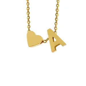 1 Coolray Stainless Steel Heart Letter A Z Initial Pendant Necklace for Women Men Trendy Fashion Jewelry Gift