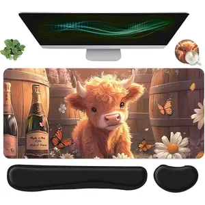 Cute Cow Pattern Mouse Pad & Keyboard Wrist Rest & Mouse & Coaster Set, Ergonomic Wrist Support, Computer Mat Mouse Pad Coaster for Home Office Gaming