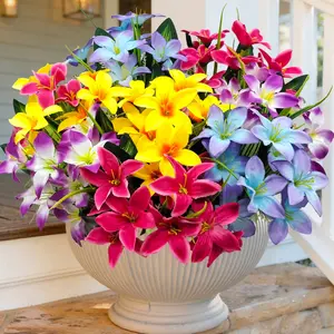 Artificial Fake Flowers for Outdoor Decoration, 8 Bundles UV Resistant Lily Silk Flowers, Faux Flowers for Front Porch Patio Garden