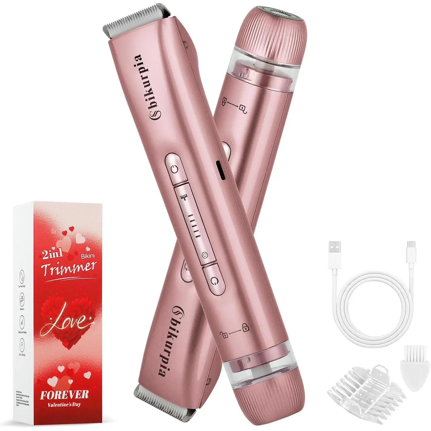 Dual Head Intimate Pubic Trimmer for Women, Waterproof Portable Hair Trimmer with Ceramic Blade, Rechargeable Shaver for Face, Body & Underarms, Dual Head Trimmer, Rechargeable Trimmer