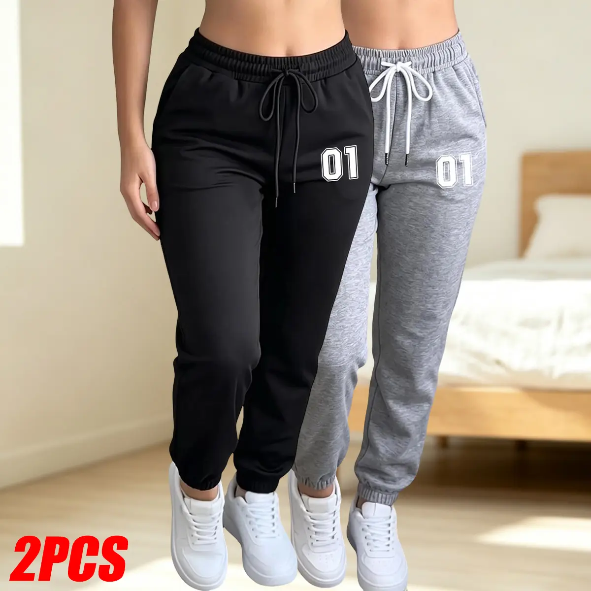 JOGWAVE Women's 2-Piece Drawstring Waist Athleisure Bottoms - Casual Sportswear Pants, Female Gym Clothes, Sweatpants for Women, Ideal for Outdoor Sports & Everyday Wear