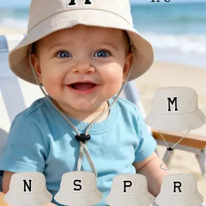 Baby Travel Essential, Large Brim Fisherman Hat, Skin-Friendly Cotton, Sweat-Proof, Wind Rope Design, Anti-Drop Children Sun Protection Cap 2-4Y, Sun Bonnets