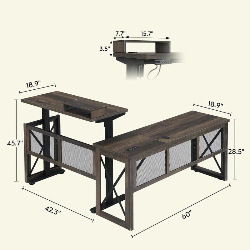 L Shape Standing Desk, Electric Corner Desk Height Adjustable, 61x60 Computer Desk with 4-in-1 Outlet, for Work Home Office, Livestreaming, Gaming, Light Oak