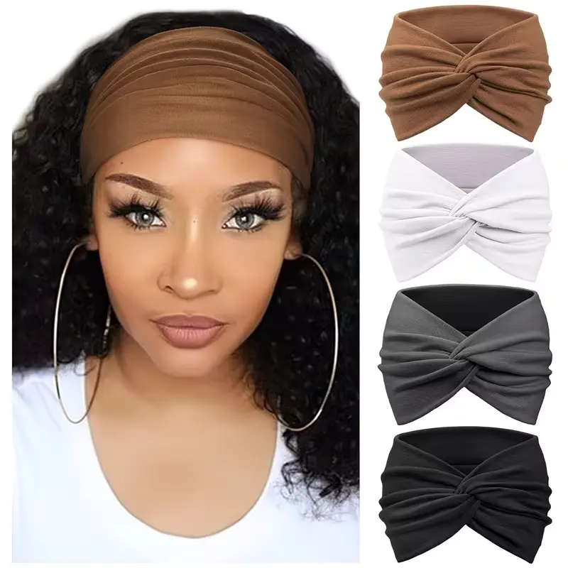 Women's 4pcs Solid Color Elastic Fabric Yoga Headband - Sweat-Absorbing, Anti-Slip Headscarf for Fitness (Party Hats, Masks & Accessories)