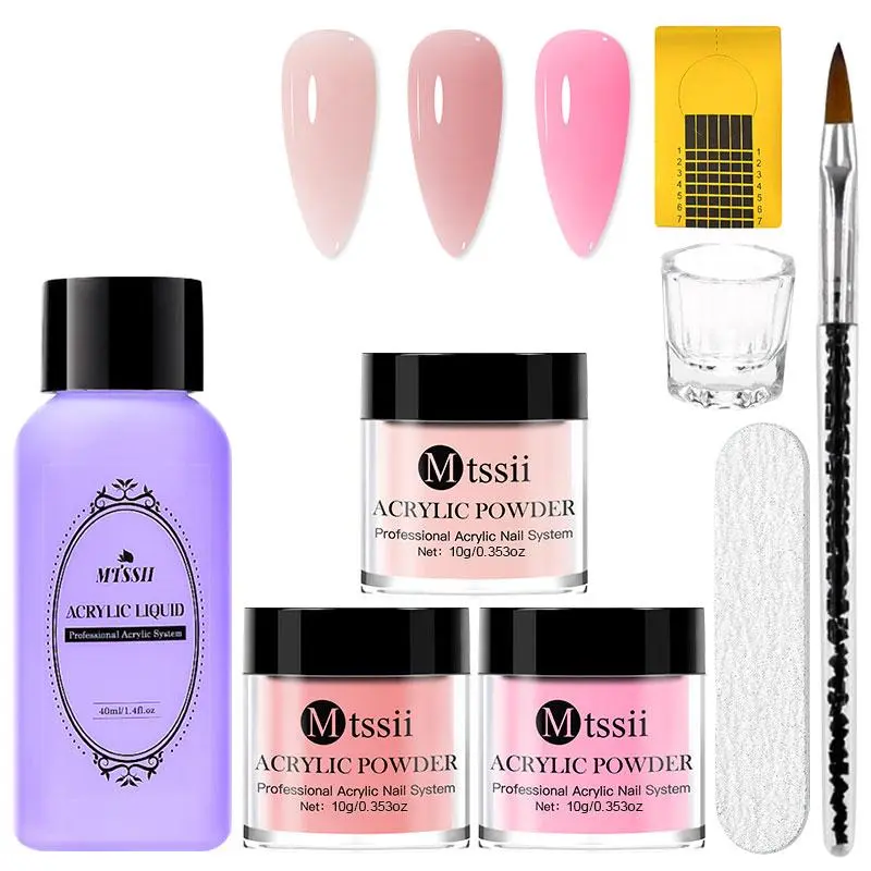 MTSSII 8pcs Acylic Powder Set, Pink Nude Milky White Semi-transparent Glitter Sequins Nail Art Dipping System Powder, Crystal Acrylic Powder Liquid Nail Art Design Kit, DIY Nail Extension Manicure Supplies, Acrylic Nails