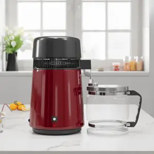 Garvee 4L Stainless Steel Countertop Water Distiller with Glass Carafe, 750W Drinking Purifier Filter Distilling Kit for Home and Office, Red