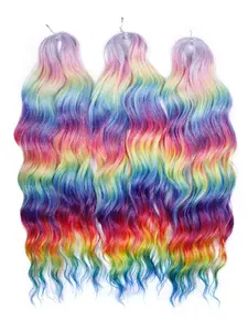 4 Colors Rainbow Ombre Crochet Braiding Hair, 300g Ocean Wave Loose Deep Twist, Peacock to Sunset Glow Synthetic Hair for Boho Box Braids Women