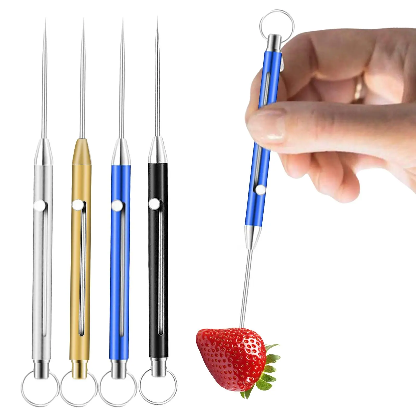 Portable Keychain Titanium Alloy Spring Toothpick Retractable Keychain Toothpick Pocket Metal Toothpick Reusable Toothpick Case Picnic Accessories Brass Toothpick Case Stylish and Elegant Keychain (4-Piece Set) Elegant Keychain