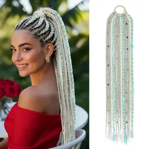 Long Boho Braided Ponytail Extension with Hair Ties, 24" Viking Dreadlock Ponytail Extension, Hand-braided Soft Braided Ponytail Extensions Synthetic Hair for Women Grey with Blonde