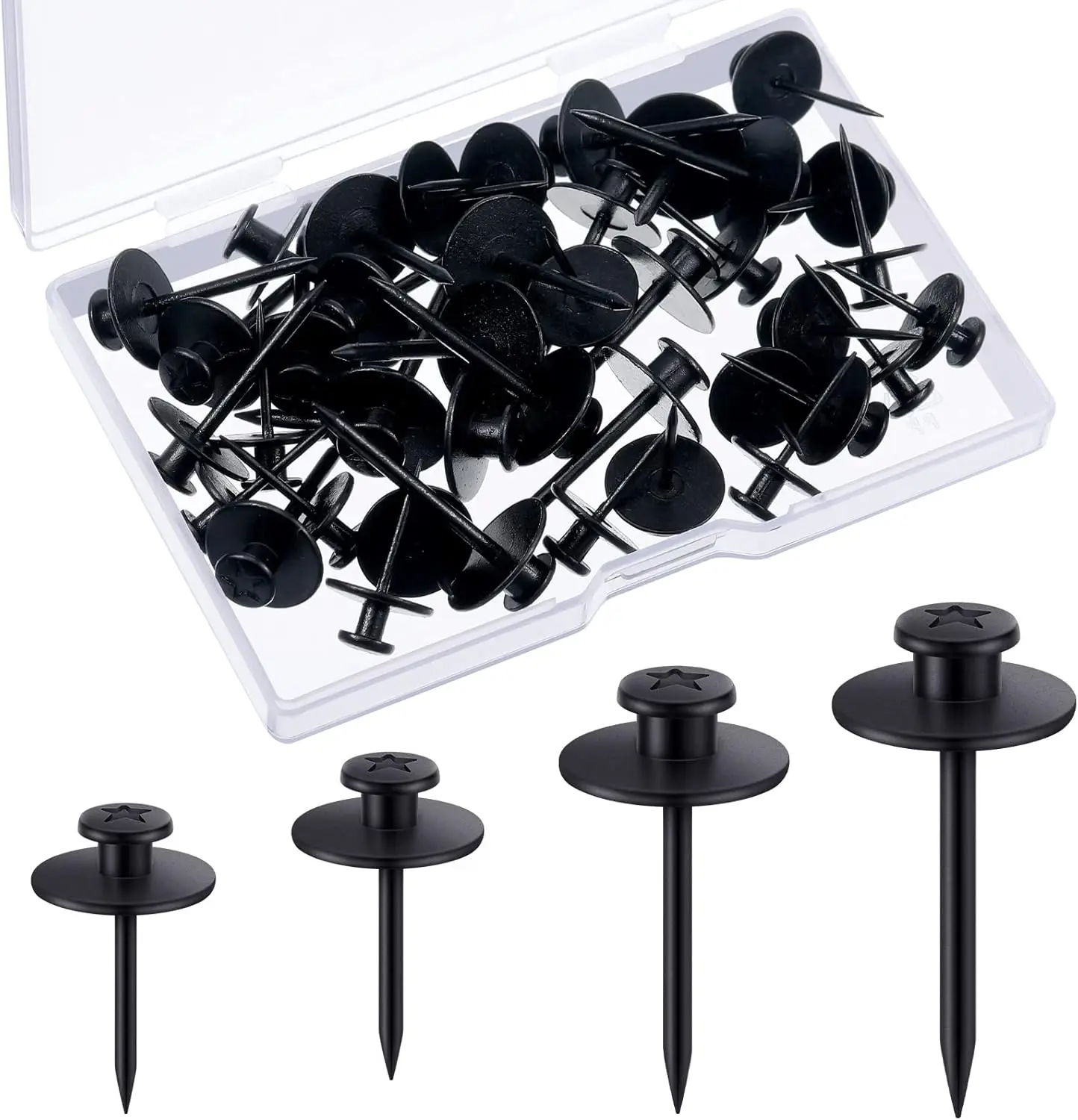 40 count Double Headed Picture Hangers Nails 4 Size Long Thumb Tacks Wall Nails for Hanging Pictures Decorative Push Pins Hooks for Tapestry Photo Office Home Decor(Black)