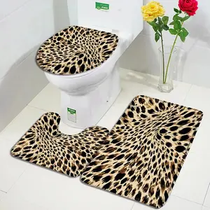 Fashion Animal Fur Bath Mat Set Brown Leopard Pattern Modern Home Bathroom Decor Non Slip Floor Rugs U-shaped Pad Toilet Cover