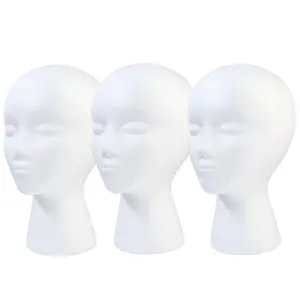 3 Pack  Wig  Stand, Styrofoam Mannequin  with Long  for Wig Display & Styling, Professional Salon Hat Holder, Lightweight White   Model for Travel