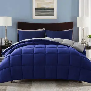 Lightweight Queen Comforter Set with 2 Pillow Sham - 3 Pieces Set - Quilted Down Alternative Comforter/Duvet Insert for All Season - Blue/Grey - Queen Size