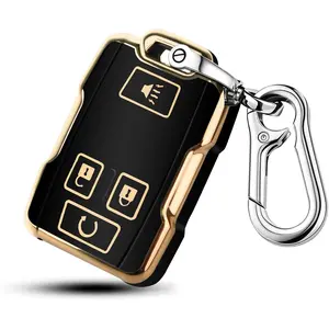 for Chevy 360 Degree Protector Key Fob Cover with Keychain Compatible with Chevrolet 2014-2021 LT GMC Sierra Canyon Yukon Suburban Tahoe Silverado Colorado Smart Key (Black)