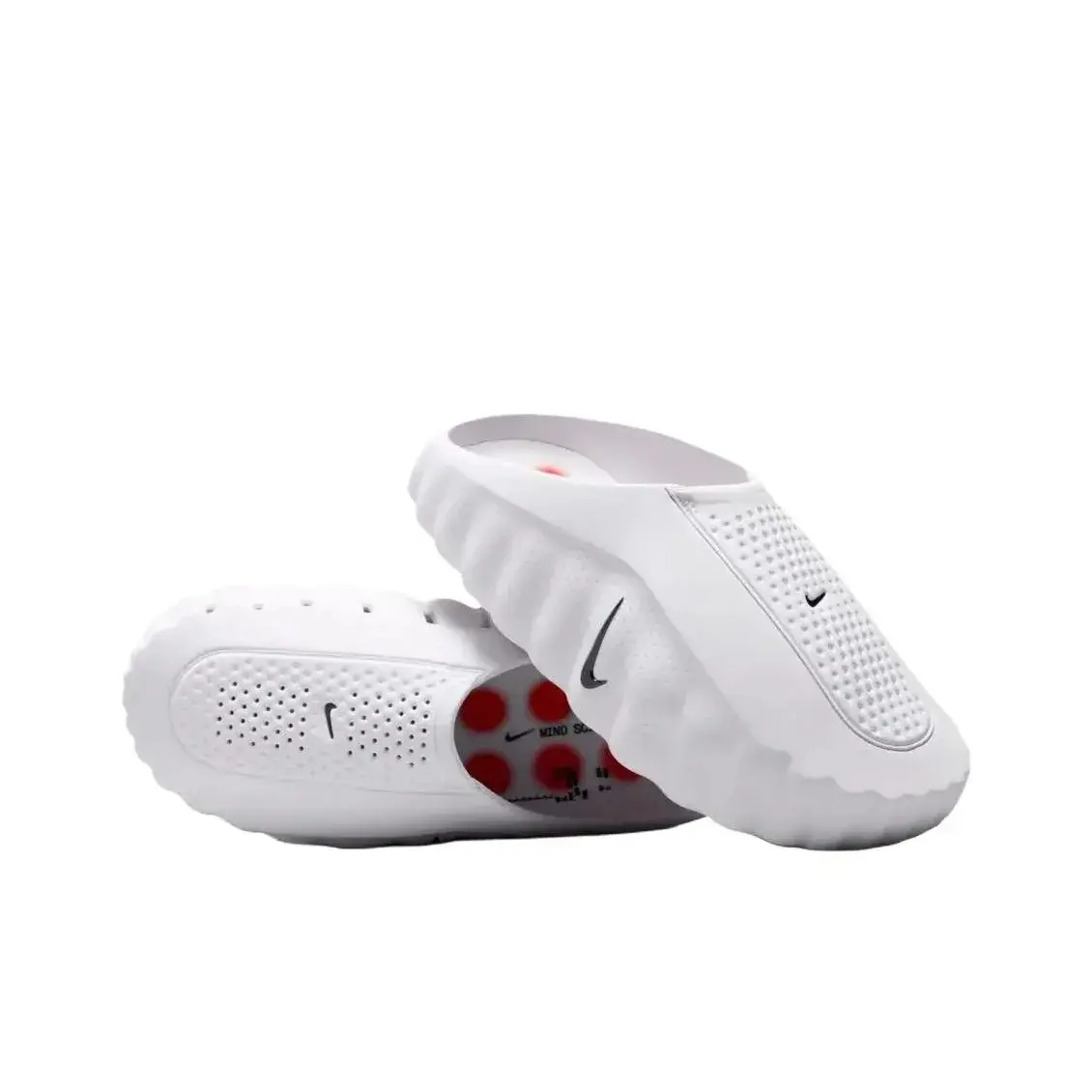 Pure White Wavy Ridged Thick-soled Closed-toe Slides, Perforated Breathable Cushioned Versatile Casual Slippers for Home & Outdoor Daily Use