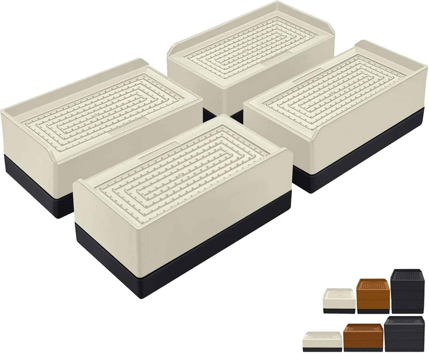 1.5in L-Shape Polypropylene Furniture Risers - 4-Piece Set, Non-Slip Rubber Convex Surface, Heavy-Duty Adjustable Rectangle Blocks for Bed & Sofa, 1300Lbs Max Support