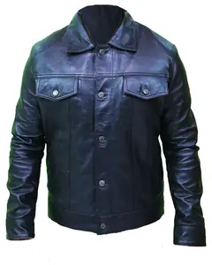 MotorCycleJackets Men's Vintage Black Leather Trucker Jacket