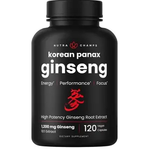 Korean Red Panax Ginseng Capsules | Extra Strength Ginsenosides for Energy, Focus, Performance, Vitality & Immune Support | Korean Ginseng Root Extract (120, Red)