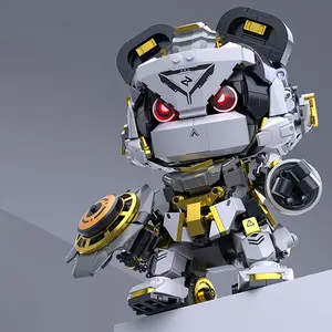 Lighting Panda Animal Robot biulding bricks Tiles,Building Blocks set Toy for Kids,Interactive Puzzle plastic,Articulated Viral 3D Model Kit,Desk Decor for Adults,boy Gift bear,Creative DIY,Valentine's Day,Christmas,Game Collectables BrickBeat With skull