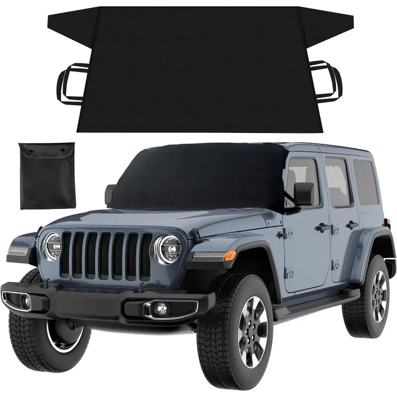 Jeep Windshield Snow Cover, Summer Sunshade Car Protector, Durable 600D Oxford Fabric, Fits Jeep Wrangler, Mustang, Gladiator, X-Small, Automotive Windshield Sunshades