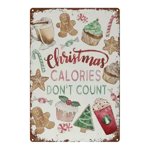 2D Flat, 1pc Vintage Christmas Metal Wall Art Sign - Gingerbread Men, Candy Canes, Cupcakes & Treats - Rustic Farmhouse Decor with "Christmas Calories Don't Count" - 8x12, Home, Office, Gym, Christmas Decorations, Festive Home Accent