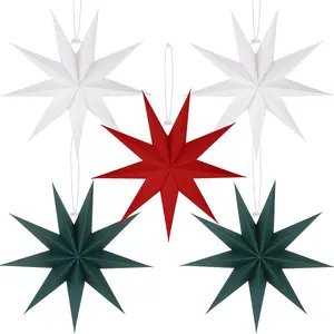 5 Pack Christmas Hanging Paper Star Decorations, 12 Inch 3D Paper Lanterns for Indoor Home Ceiling Store Market Decoration Hanging Ornaments