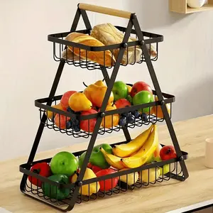 1-Piece Detachable 3-Tier Fruit Basket for Kitchen Countertop - Ideal for Fruits, Breads, Snacks & Vegetables - Stylish & Durable Metal Layered Fruit Rack