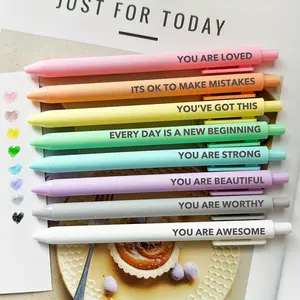 8pcs Pastel Motivational Inspirational Encouraging Pen, Colored Gel Ink Rubber Finished Ball Pens Cute Pens for Journaling, Gift, Inspirational Ballpoint Pen